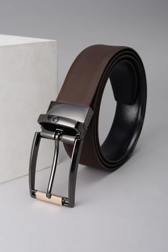 Image of Louis Philippe Men's 100% Italian Leather Dual Tone Zinc Alloy Buckle Formal Reversible Belt