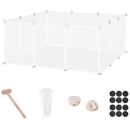 PawHut Enclos Parc modulable pour Petits Animaux 12 Panneaux pour Chiot, Cochon 105 x 105 x 45 cm Blanc