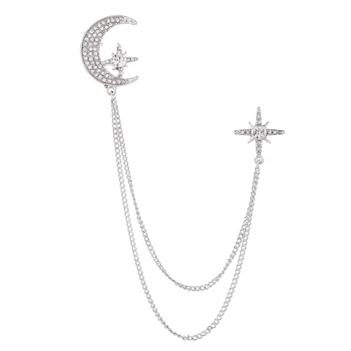Image of Moon Star Rhinestone Brooch with Gold Tassel Brooch for Unisex