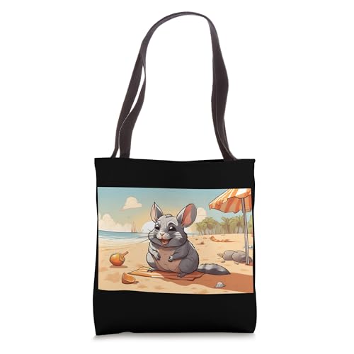 Image of Cute Chinchilla On Beach With Umbrella OA 20240528 Tote Bag