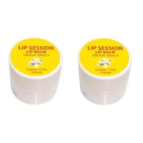 Lip Session Lip Balm Vanilla Original Flavor .33 Oz. Jars with Vitamin E & Cocoa Butter - Moisturizes & Soothes Dry, Cracked, or Chapped Lips (2 Pack)