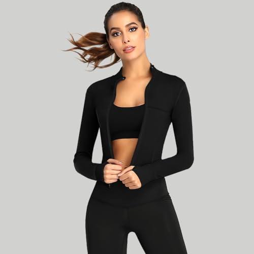 flintronic Womens Running Jacket, Gym Tops Sports T-Shirt, Slim Fit Breathable Activewear for Fitness Workout Yoga Crop Tops - Image 4