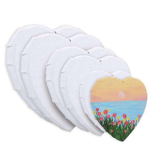 Canvas for Painting, 6 Pieces Canvas Heart Shape with Wooden Frame, 4/6/8 Inch Canvas Set Made of Cotton for Acrylic Paints, Oil Painting and Home Decorations (White)