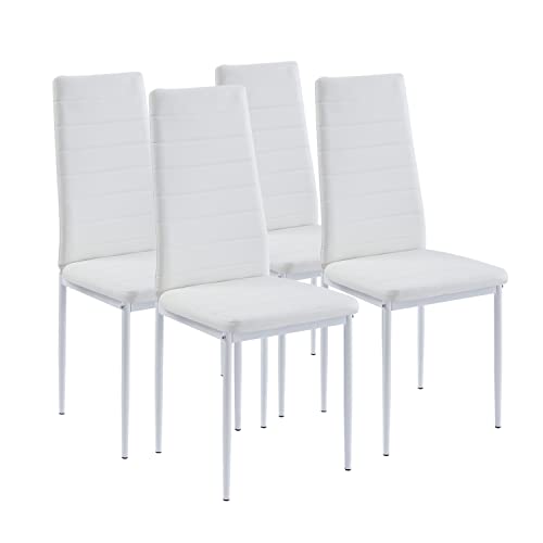 Paonne Set of 4 White Kitchen Dining Chairs with Metal Frame