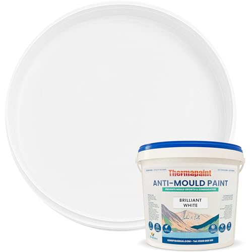 Kingfisher Thermapaint Anti Mould Paint with Active Fungicide 5L | Mould & Moisture Resistant Emulsion Wall Paint for Kitchens, Bathrooms & More | Waterproof & Washable | Brilliant White