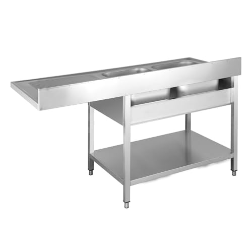 Plonge passage lave-vaisselle 2 bacs gauche table laverie inox Basic 16x6 - 7