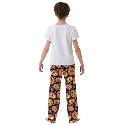 Pumpkin Flowers Happy Halloween Boys Long Pants Soft Trousers Elastic Waist Kids Lounge Bottoms with Pockets S-XL3