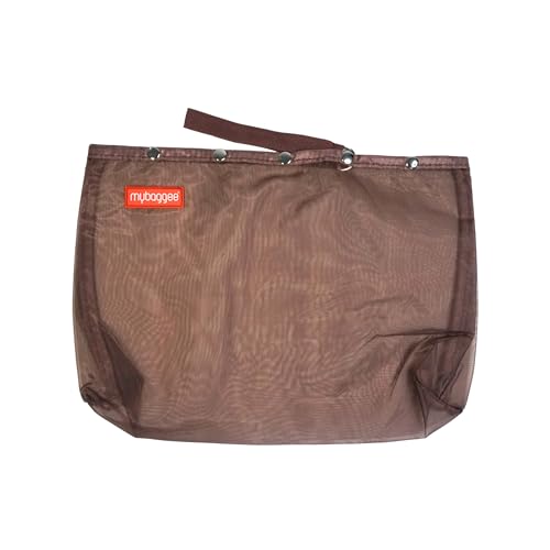 Image of Large 5 Snaps Mesh Travel Knitting Bag with Snap Opening, Lightweight Nylon Storage Pouch for Yarns, Needles and Accessories (Brown)
