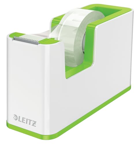 Leitz Dispenser Per Nastro Adesivo Dual Color, Base Appesantita, Nastro Incluso, Gamma Wow, Bianco/Verde, 53641054
