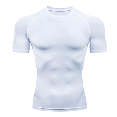 ZDSUHYIW Camiseta de compresión para hombre, manga corta, camiseta muscular, transpirable, de secado rápido, camiseta de entrenamiento para fitness, entrenamiento, correr, camiseta funcional, Blanco