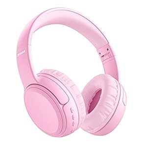 Nabevi Kids Headphones, Over-Ear Headphones Bluetooth Wireless Kids with Mic, 85/93dB Volume Limited, Stereo Sound, Wired Inline AUX Cord Headphones for Children Boy Girl Teens, Pink