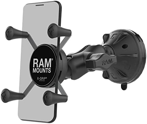RAM Mounts (RAP-B-166-2-A-UN7U) Composite Twist Lock Suction Cup Mount with Short Double Socket Arm and Universal X-Grip Cell/Iphone Holder
