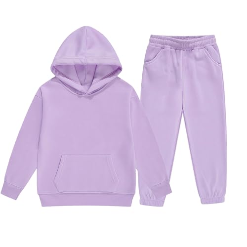 El Mejor Listado de Ropa de Artes marciales para Niña disponible en línea. 41 Conjunto de 2 piezas para niñas y niños, sudadera con capucha y pantalones deportivos para correr, Púrpura, 6-7 Años