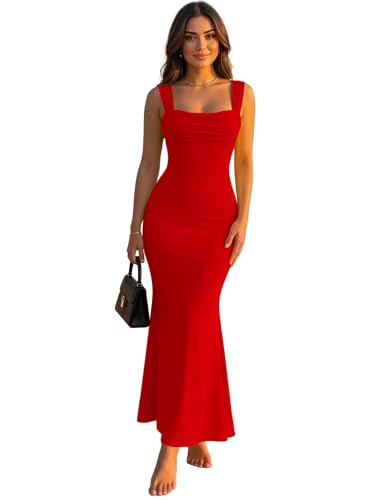 Image of Aahwan Solid Square Neck Bodycon Mermaid Hem Sleeveless Maxi Dress for Women's & Girl's