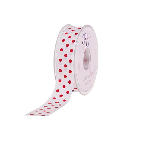 SUPER RIBBONS®™ Bobine de ruban de satin à pois blancs et rouges de 10 mm x 20 m