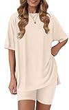 RUBZOOF Womens Lounge Set 2 Piece Comfiest Airport Travel Outfits Summer Matching Short Sets Trendy Clothing 2026 Beige L