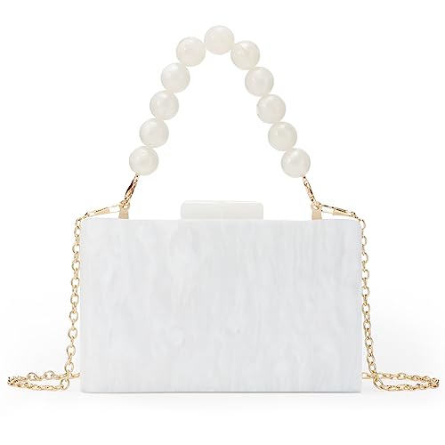 Fecialy Women Acrylic Clutch Purse Beads Evening Handbag Marble Clutch Formal Party Bridal Wedding Crossbody Bag