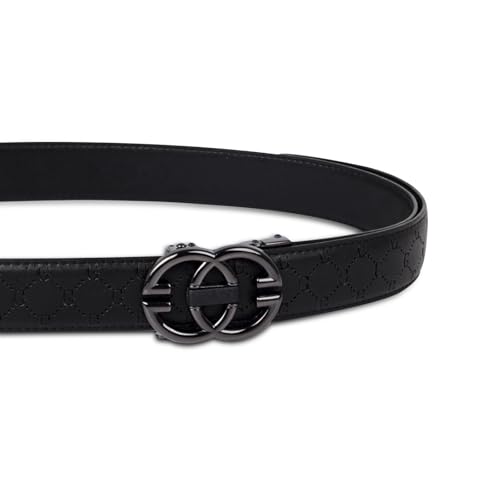 Image of Aurolran Men&Womens Leather Dress Belt Business Automatic Buckle Belt Color-Black Silver Gold