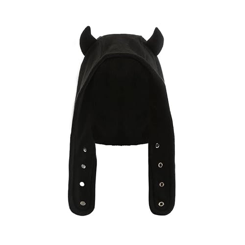 Pooyikoi Y2K Polar Fleece Ear Cap Autumn Winter Devil's Horn Bomber Hat Earmuff Beanie Skullies Travel Ski Cap For Women (Black,One Size) #TOP9
