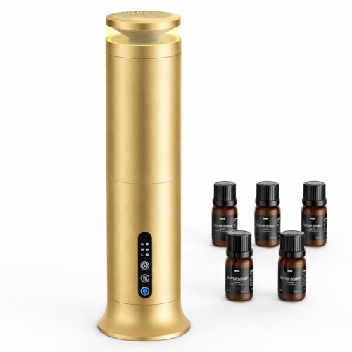 Waterless Diffuser with 5 Hotel-inspried Scent Oil Set - Cold Air Diffuser Up to 2000 Sq.ft for Large Home Office Hotels and Spas, Remote & Panel Control, 4 Timer 3 Scent Intensity Models, 3.4 fl oz