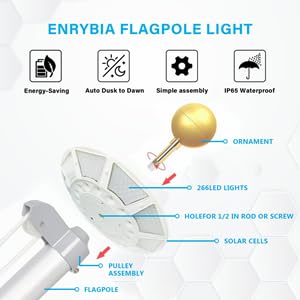 image for enrybia Flag Pole Light Solar PoweredOutdoor Dusk to Dawn 266 led Ligh