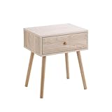 INDE MOBLEKIT | Mesita de Noche Madera Natural con 1 Cajón, Mesitas de Noche Madera con Patas de Madera Clara