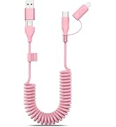 Coiled USB C Cable, 3FT, USB C and Lightning Cable 2 in 115 Car Charger Cord, 60W Fast Charging C...