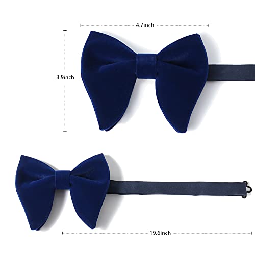 PACGOTH Bow Ties for Men Pre-Tie Bow Tie Vintage Tuxedo Oversized Velvet Bowtie Cufflinks Pocket Square Sets for Wedding & Party with gift Box (Marine) — view 5