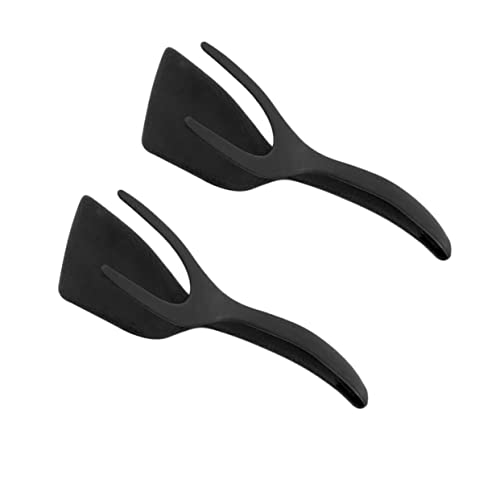 Happyyami Pfannenwender 2 Stück 2 Spachtel Zange Werkzeug Zangenwerkzeug 2 in 1 Zangenspatel Silikonspatel Eierkocher Spiegeleier Omelett-Spatel