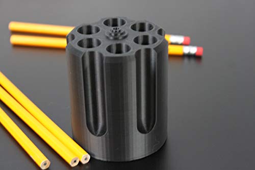 Revolver Cylinder Pencil/Pen Holder - Uniquely Designed to resemble a 6-Shot Revolver Hand Gun Cylinder Chamber - Great Desk Decor for Any Firearm Enthusiasts - Znet3D (Black)