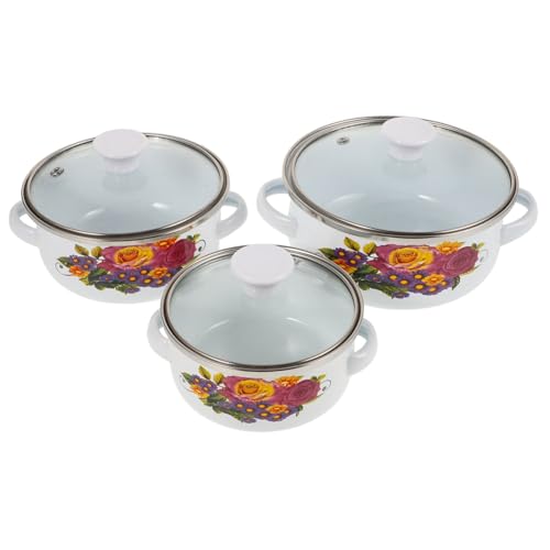 FUNOMOCYA 3 piezas Ollas Esmaltadas Pequeñas con Plano y Doble Asa Cacerolas Versátiles para Cocina para Sopas Salsas y Alimentos Infantiles Diseño Ergonómico Antideslizante para Uso Diario
