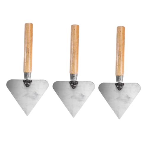 DIYEAH Paleta De Albañilería Triangular De Acero Inoxidable Con Mango De Madera Natural, Herramienta Para Construcción y Yeso, Set De 3 Piezas, Uso Profesional y Bricolaje