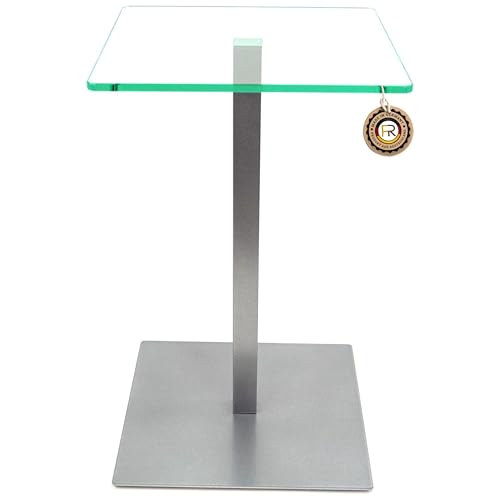 freeroom24 Designer Beistelltisch Glas Silber 30x30x70cm - Wohnzimmertisch modern - stabiler Couchtisch - praktischer Coffee Table eckig - kleiner Kaffeetisch - Glastisch - Sofatisch - Made in Germany