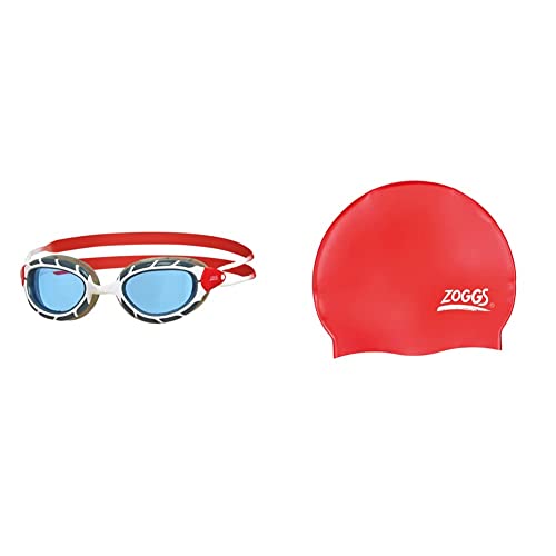 Zoggs Predator, Gafas De Natación Unisex Adulto, Blanco/rojo/tinte, Regular + Gorro de natación, Adultos Unisex, Rojo, una Talla