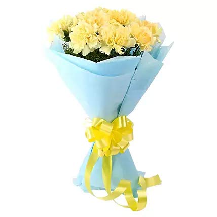 IFG's 10 Yellow Carnations Bouquet in Sky Paper Wrap | Send Live Flower on Birthday, Anniversary, Father's Day, Mother's Day, Congratulations & Retirement | Natural Flower Delivery in 4 hrs-image-31