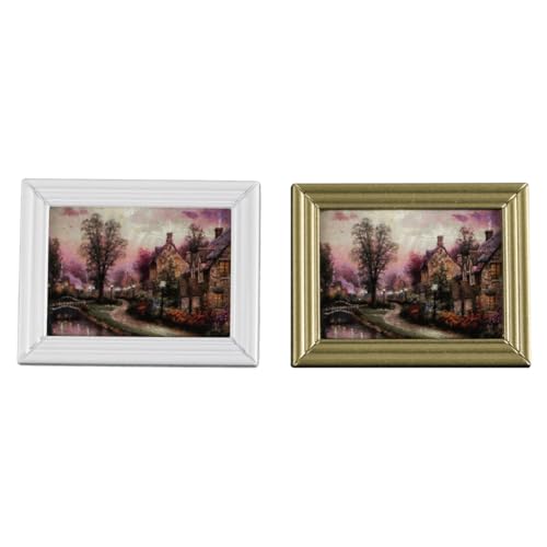 Lot de 2 peintures Miniatures FONGKNOX - Maison de poupée - Cadre Photo Miniature - Peinture à l'échelle 1/12 - Maison de poupée - Image de Maison de Campagne - Accessoires de Maison de