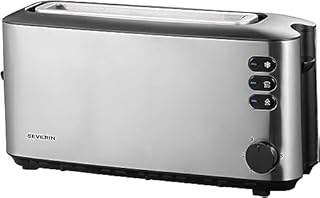 SEVERIN Grille-pain automatique 1 000 W, Toaster compact 1 fente jusqu'à 2 tranches, Grille-pain électrique avec réglage du degré de brunissage & fonction décongélation, inox/noir, AT 2515