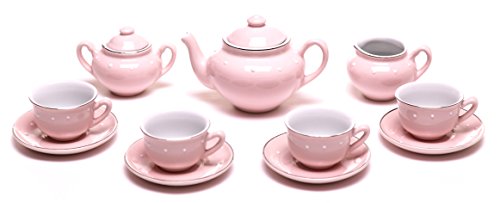 Children's Porcelain Play Tea Set - 13Pcs, Light Pink #TOP3
