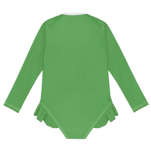 Plain Middle Green Baby Girl Bathing Suit Long Sleeve UPF 50+ One Piece Toddler Swimsuit Size 4t2