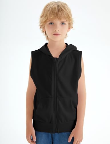 Spring&Gege Boys’ Full Zip Sleeveless Hooded Vest Basic Zipper Tank Tops Sweatshirt with Pockets2