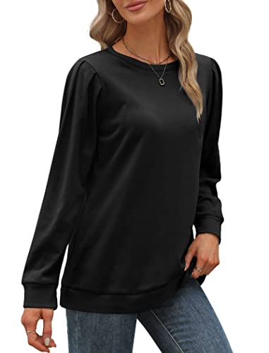 Geifa Womens Sweatshirt Fall Sweaters Long Puff Sleeve Tunic Tops For Leggings Black M #TOP2