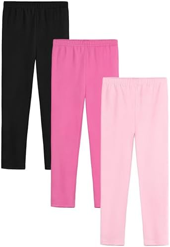 3 Pack Girls Leggings Thick Cotton Leggings for Girls Kids Full Length Pants Stretchy