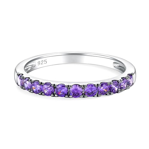 Amethyst Wedding Bands Purple Crystal Half Eternity Anniversary Women Rings