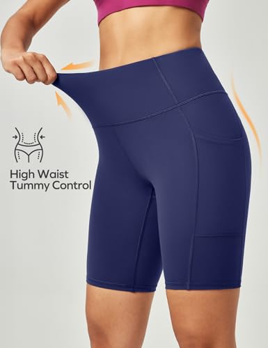 Ewedoos Biker Shorts Women Tummy Control Workout Shorts with 3 Pockets High Waisted Compression Gym Running Yoga Shorts Women