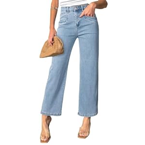SIDEFEEL Women’s Wide Leg Jeans High Waisted Stretchy Jeans Straight Leg Ankle Denim Pants with Slant Pockets