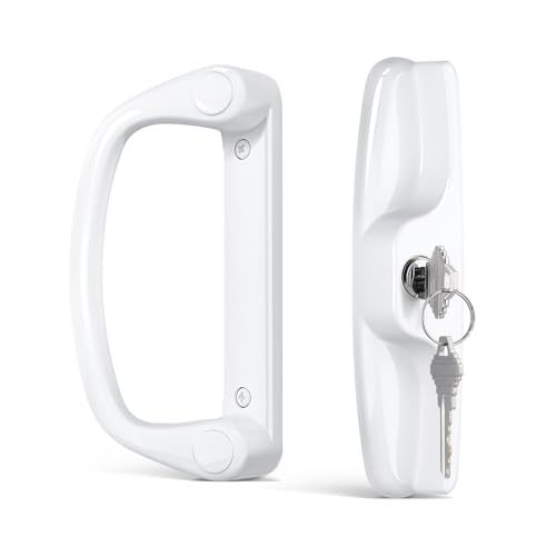 Probrico Sliding Glass Door Lock Set with Key Universal Patio Sliding Door Handle with Lock White Sliding Door Lock Set Fits 3-15/16 Hole Spacing 1 to 2 Thick Doors
