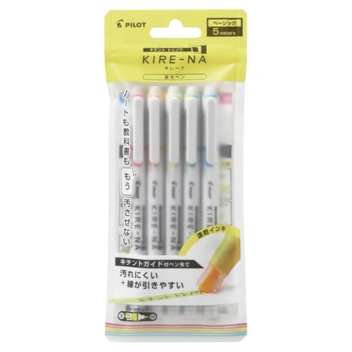 PILOT KIRE-NA Highlighter Set, Basic 5 Colors, Chisel and Fine Tip, Quick-Dry Pigment Ink, SKIW-1-5C1