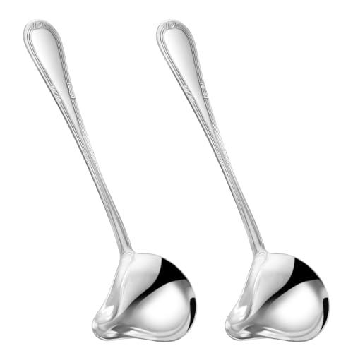 NILLOS Kitchen Drizzle Soup Spoon, 2 PCS Stainless Steel Sauce Drizzle Spoon for Dressings, Gravies and Sauces (Silver)