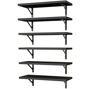 YGEOMER 16.5 Inch Floating Shelves for Wall, Farmhouse Wall Shelves for Bedroom, Bathroom Storage, Living Room and Kitchen Decor (Set of 6 Black)