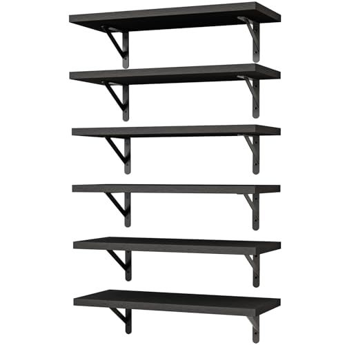 16.5 Inch Black Floating Shelves Set of 6 for Versatile Use